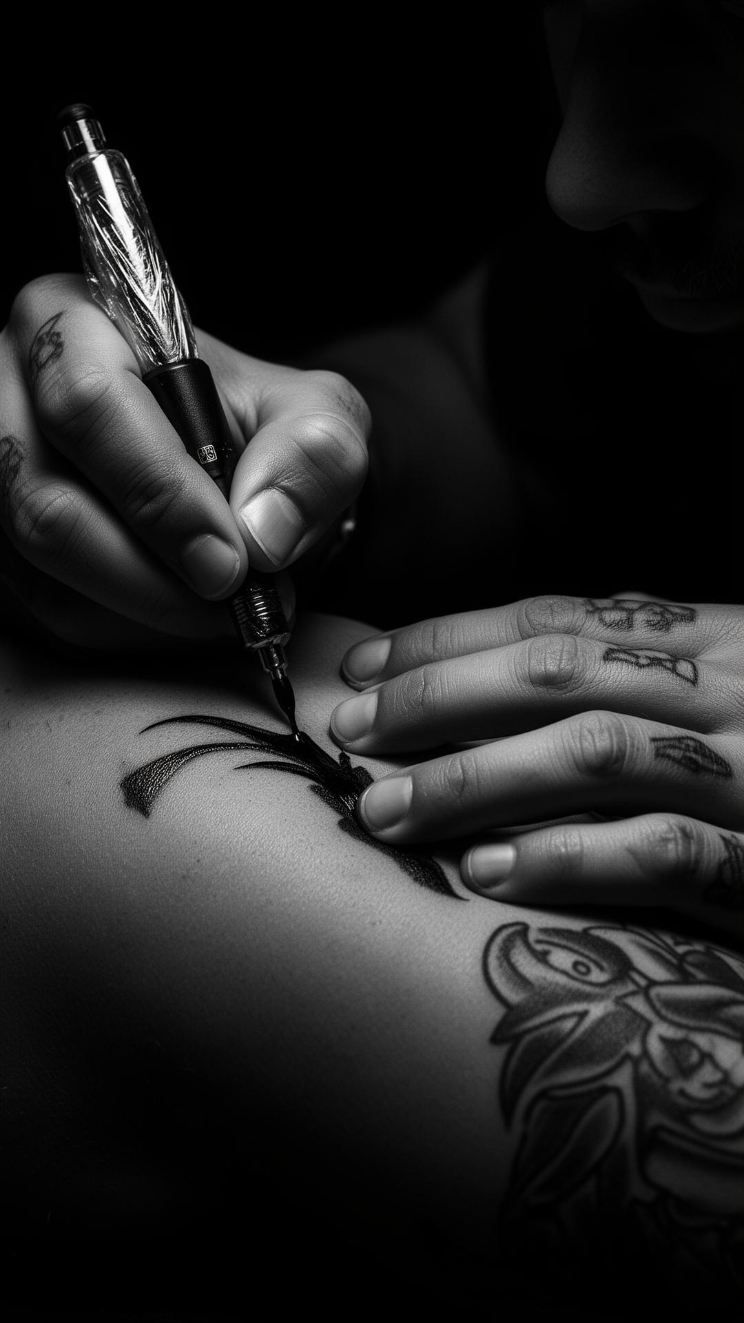 Tattoo artist working